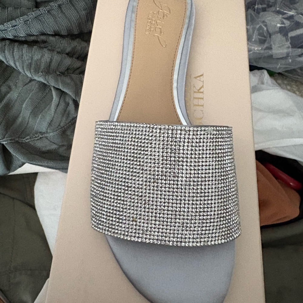 Jewel Badgley Mischka Silver Crystal-Embellished Slide Mules